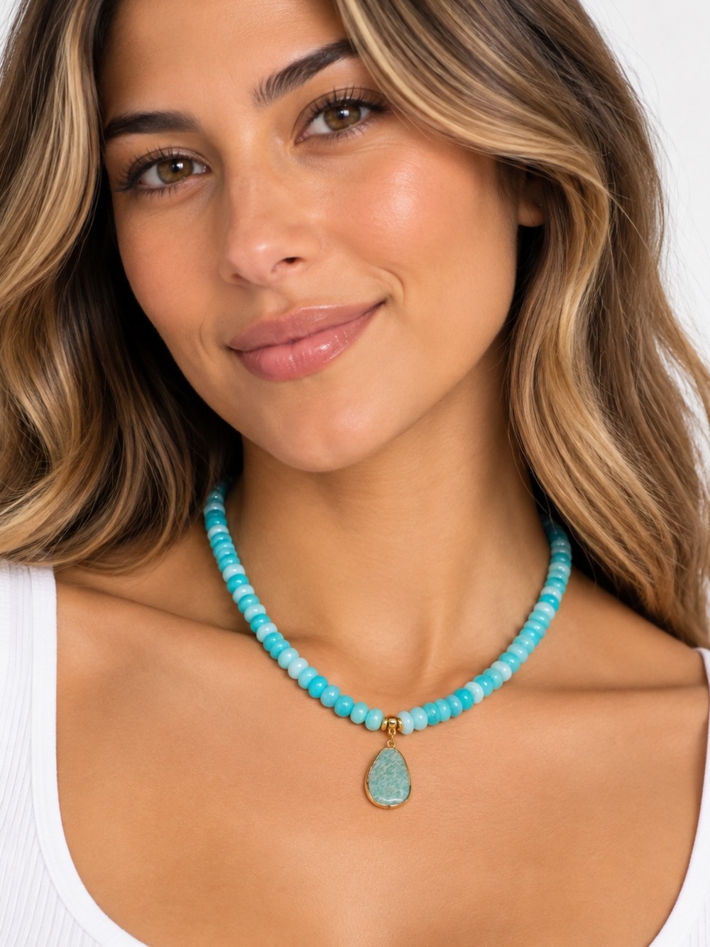 Mayamar luxurious Blue Opal Beaded Necklace with Gold‎ Accents